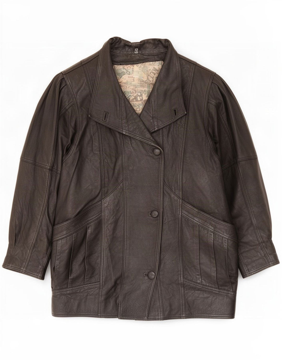 Vintage Damen Übergroßer Ledermantel UK 10 Small Schwarz