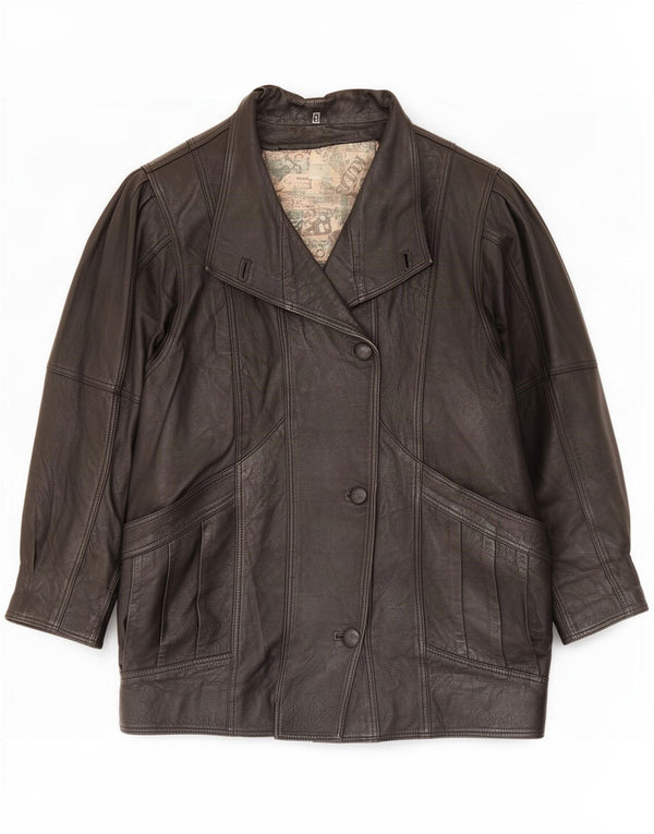 Vintage Damen Übergroßer Ledermantel UK 10 Small Schwarz
