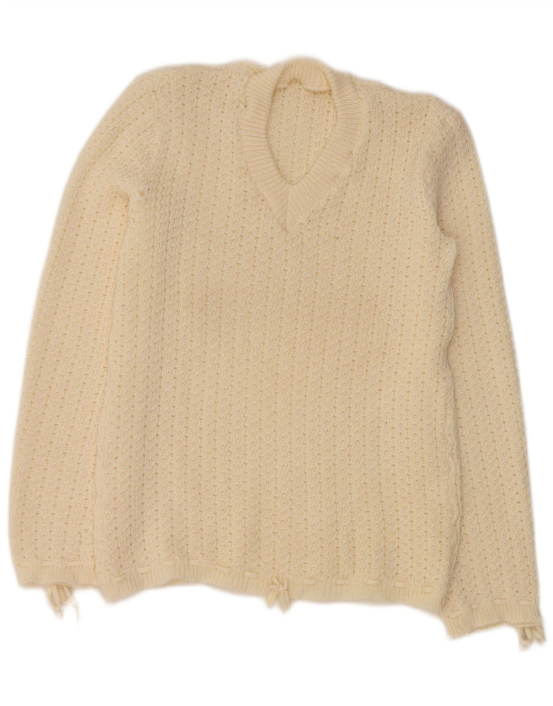 VINTAGE Damen Pullover mit V-Ausschnitt UK 12 Medium Off White