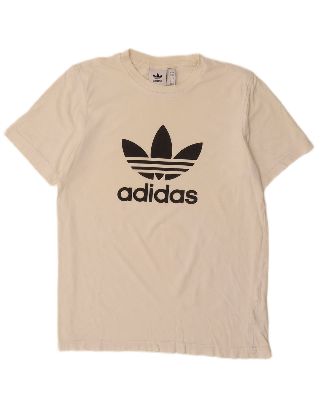 ADIDAS Herren-T-Shirt mit Grafik, Größe S, cremefarbene Baumwolle