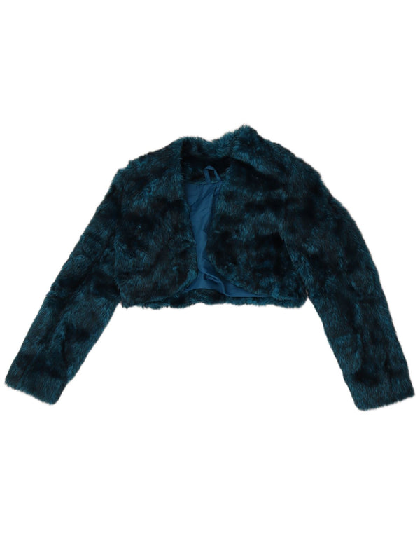 Topshop Offene Bolero-Jacke aus Kunstpelz für Damen, UK 10, Small, Blau, Acryl