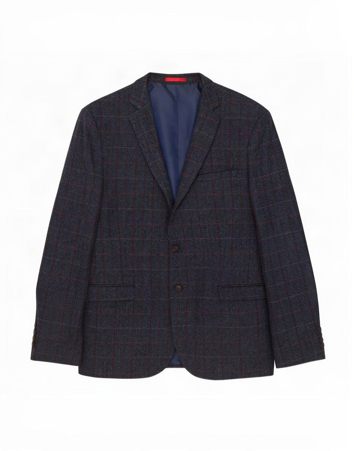 Harris Tweed Herren-Blazer mit 2 Knöpfen, UK 48 4XL, marineblau karierte Wolle