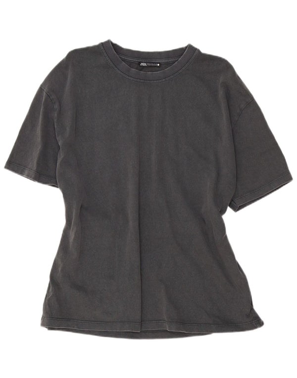 Zara Damen T-Shirt Top UK 18 XL Grau Baumwolle