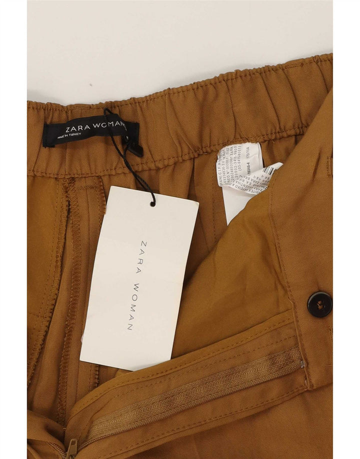 Zara Damen Tapered Cropped-Hose Mittelgroß W30 L24 Braune Viskose