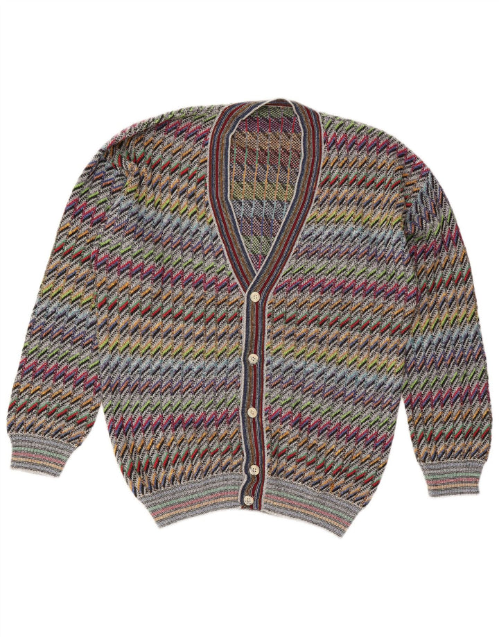 Vintage Herren Cardigan Pullover IT 50 Medium Mehrfarbig Chevron Baumwolle