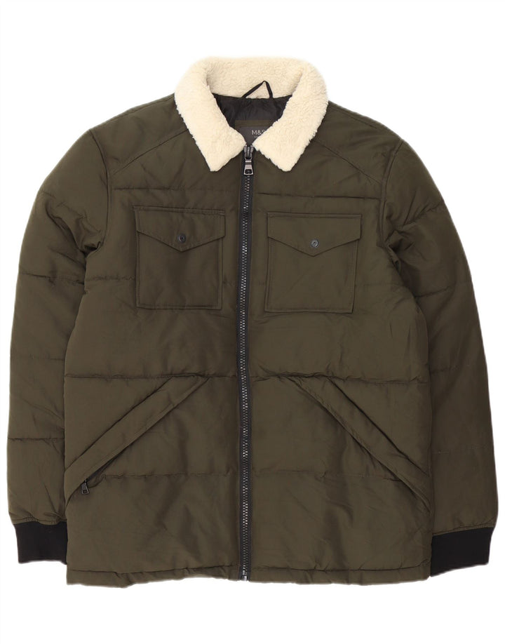 Marks & Spencer Herren Wattierte Jacke UK 38 Medium Khaki Colourblock Polyester