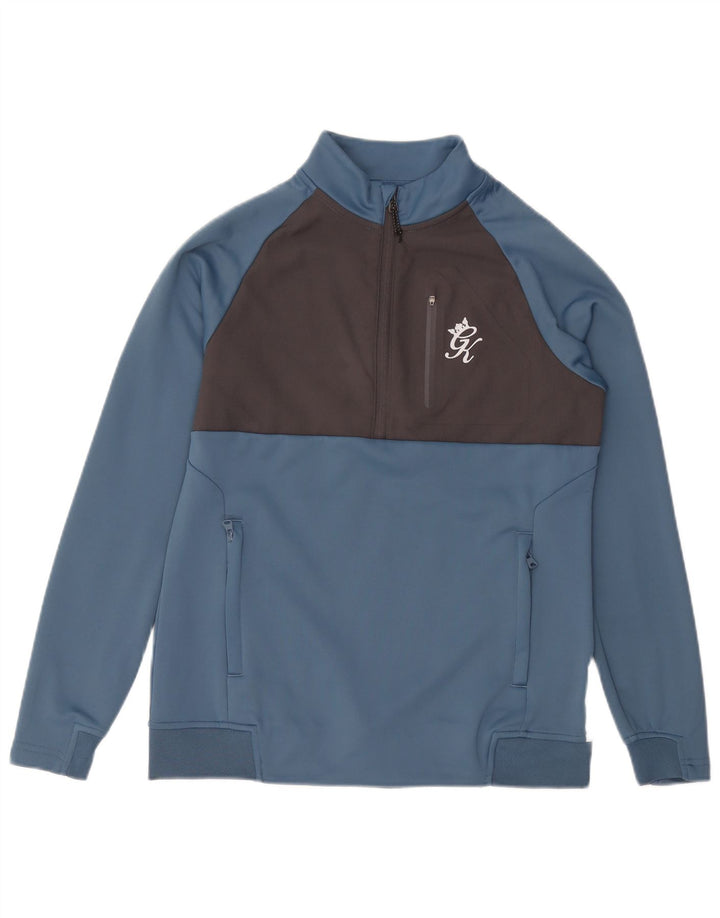 Gym King Herren-Sweatshirt mit Reißverschluss am Hals, klein, Blau, Farbblock