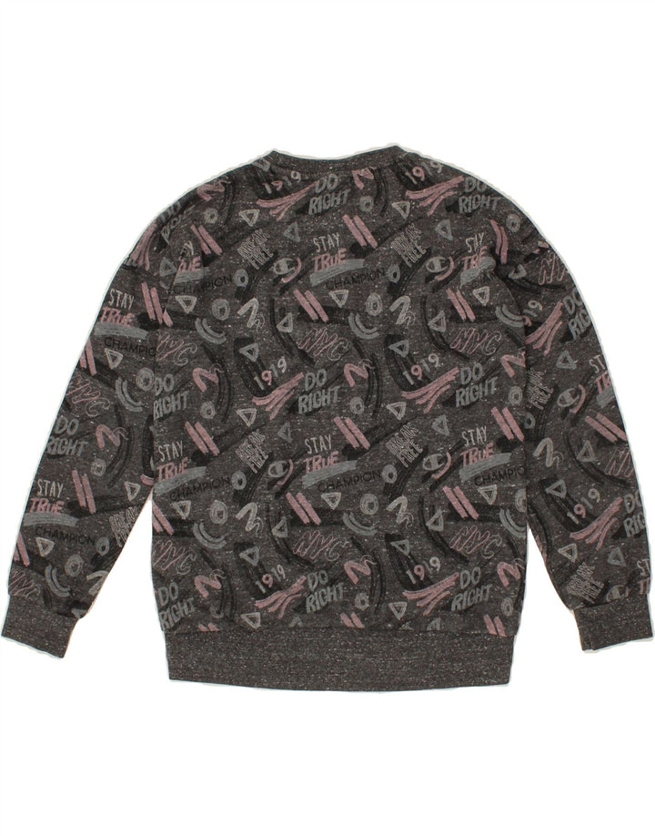CHAMPION Boys Graphic Sweatshirt Jumper 9-10 Years Medium Grey Flecked Vintage Champion and Second-Hand Champion from Messina Hembry 