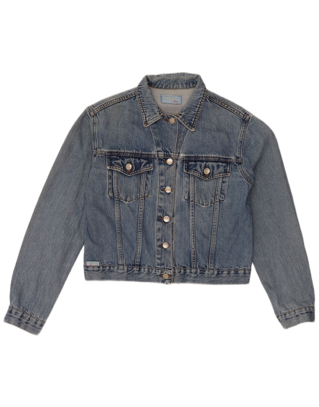VINTAGE Damen Crop Jeansjacke UK 14 Mittelblau