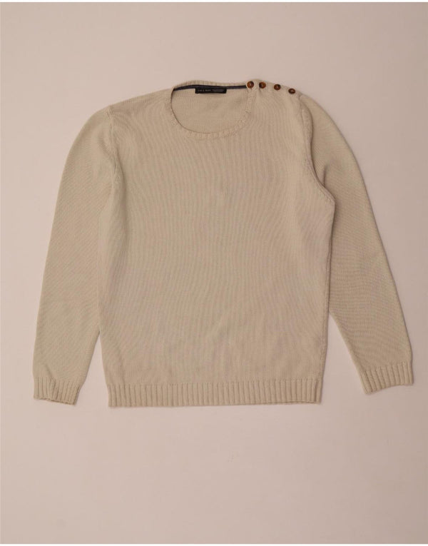 Zara Herren-Pullover mit Rundhalsausschnitt, XL, beige Baumwolle
