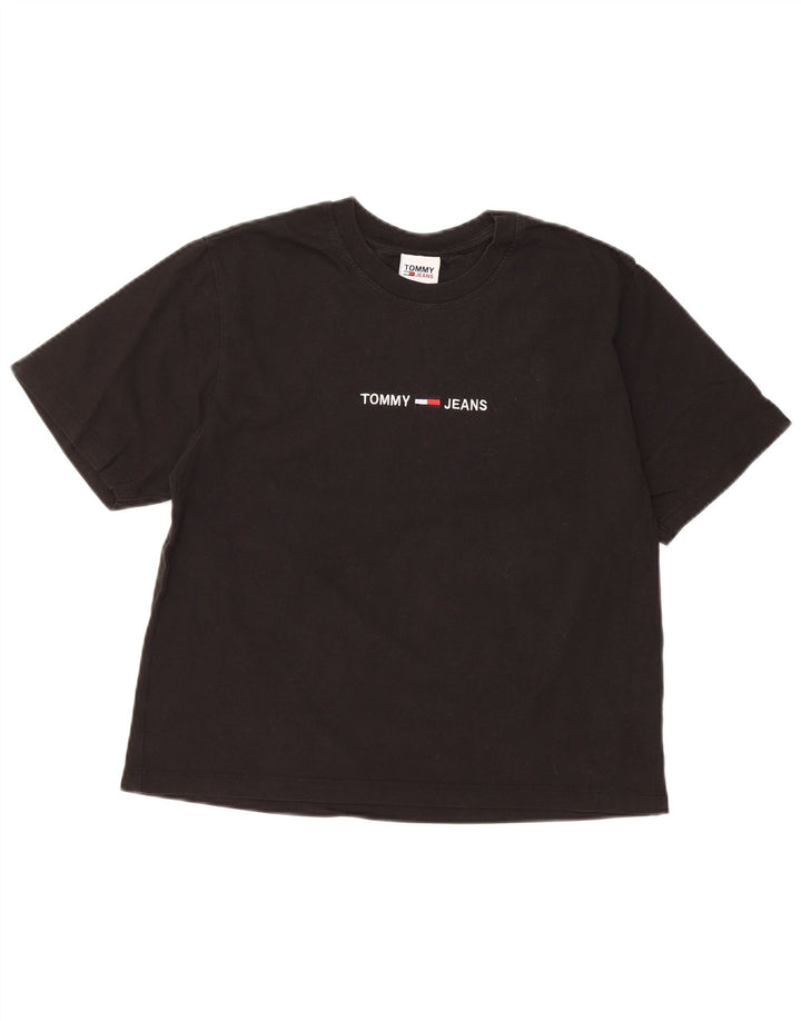 TOMMY HILFIGER Damen Crop Graphic T-Shirt Top UK 10 Small Schwarze Baumwolle