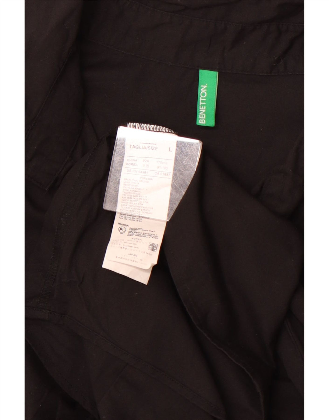 BENETTON Damen Pullover-Hemd UK 16 Large Schwarze Baumwolle
