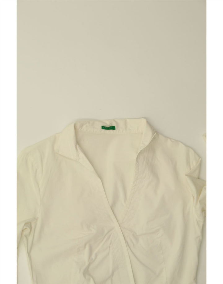 BENETTON Damen Hemdbluse UK 12 Mittelweiße Baumwolle