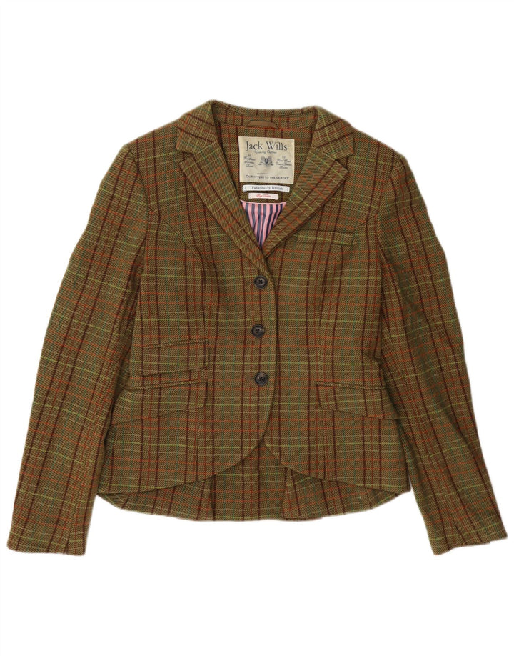 Jack Wills Damen-Blazer mit 3 Knöpfen, UK 12, mittelgrün karierte Wolle