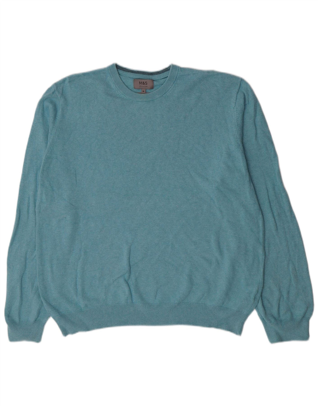 Marks & Spencer Herren-Pullover mit Rundhalsausschnitt, XL, blaue Baumwolle