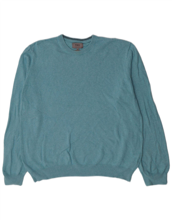 Marks & Spencer Herren-Pullover mit Rundhalsausschnitt, XL, blaue Baumwolle
