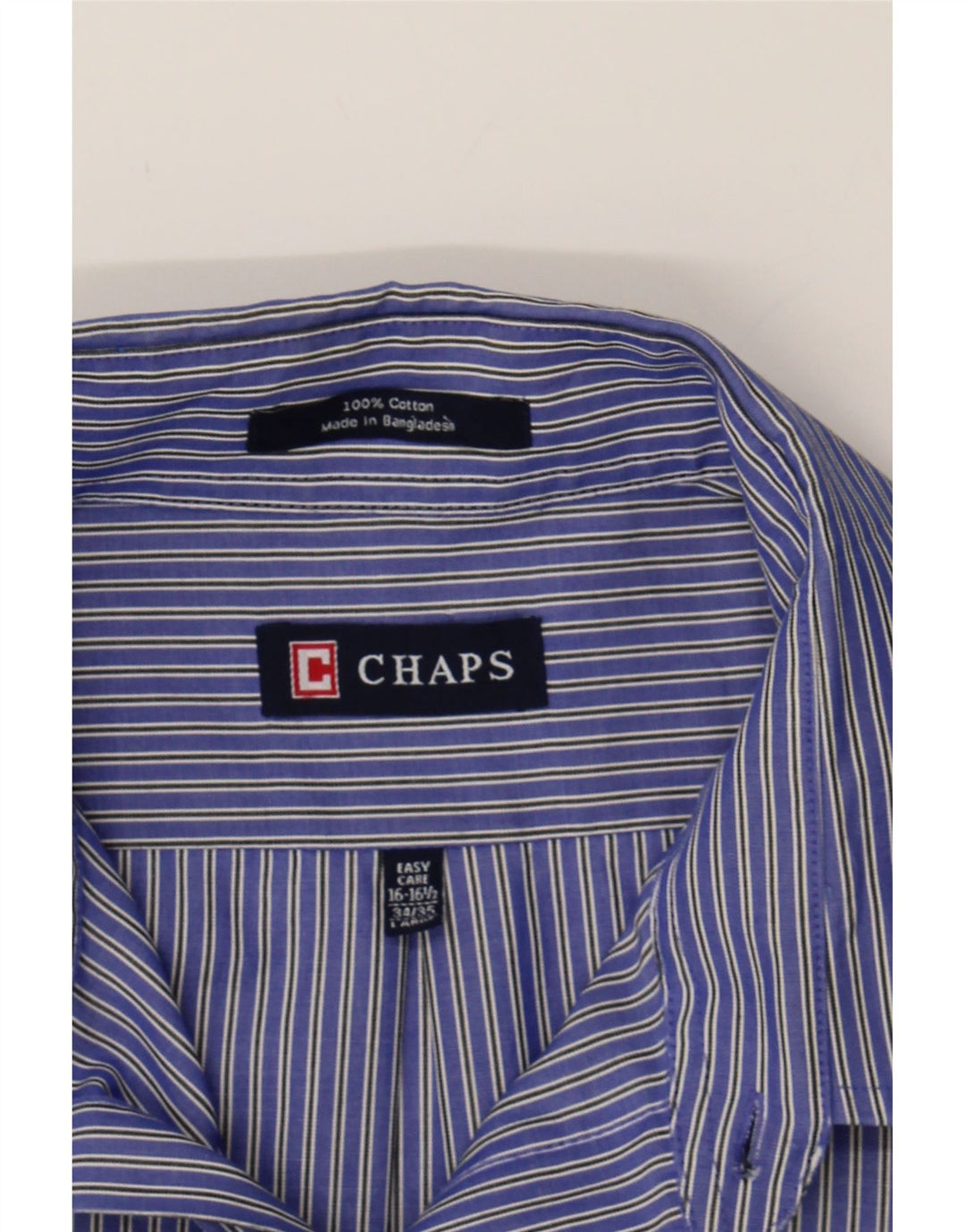 CHAPS Mens Shirt Size 16 1/2 Large Blue Striped Cotton Vintage Chaps and Second-Hand Chaps from Messina Hembry 