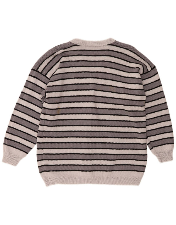 Vintage Damen Cardigan Pullover UK 18 XL Grau gestreift