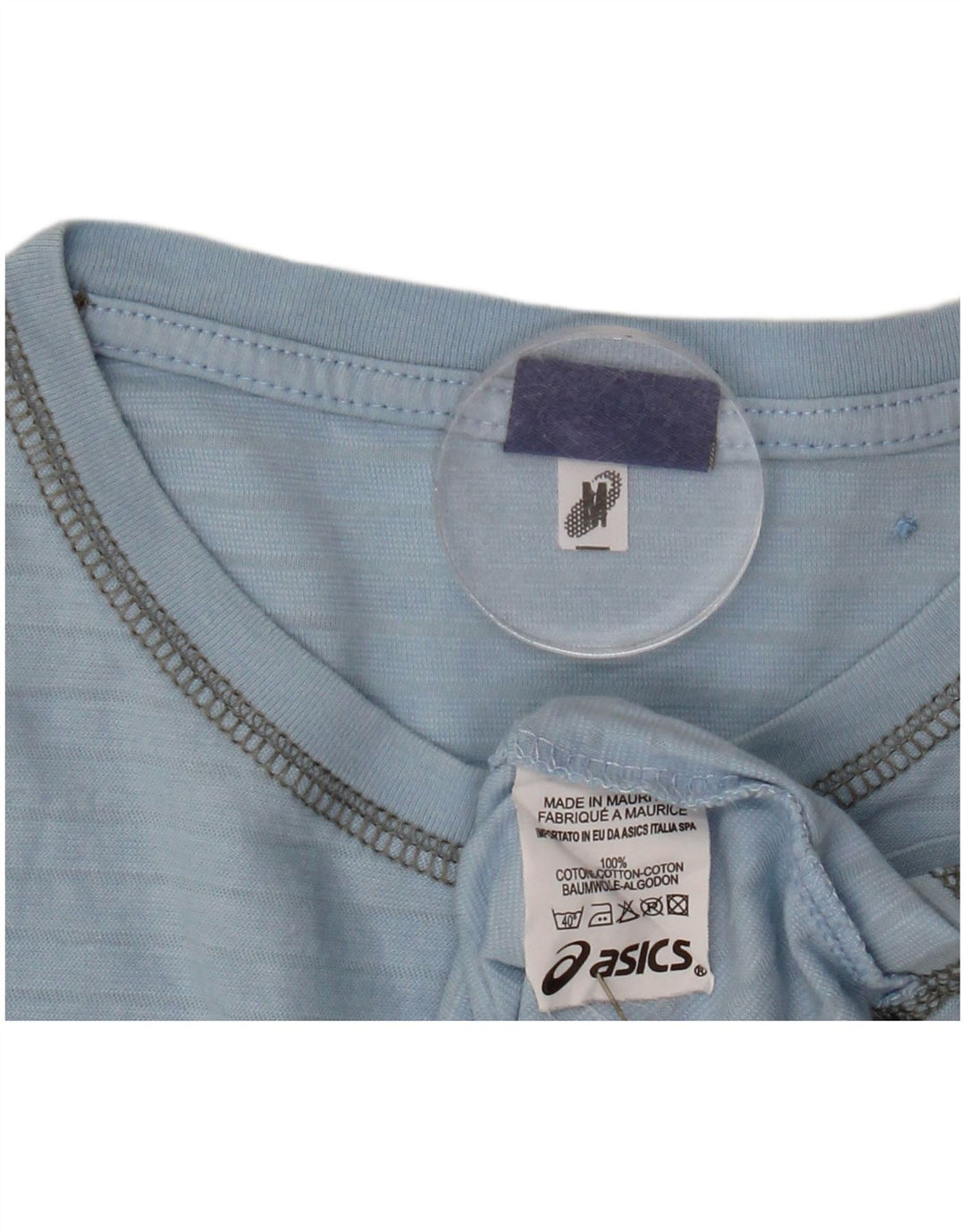 ASICS Damen Grafik-T-Shirt-Oberteil UK 14 Mittelblaue Nadelstreifen-Baumwolle