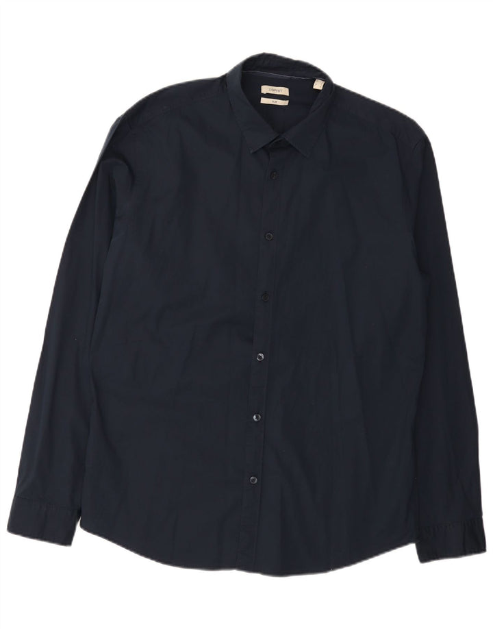 Esprit Herren-Slim-Fit-Hemd, groß, marineblau, Baumwolle