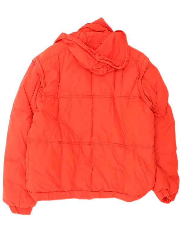 Wattierte Vintage-Herrenjacke mit Kapuze, UK 40, große rote Baumwolle