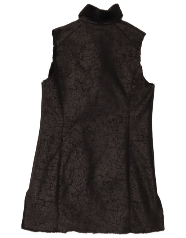 Laura Ashley Damen Longline Sherpa Kunstlederweste UK 12 Medium Schwarz