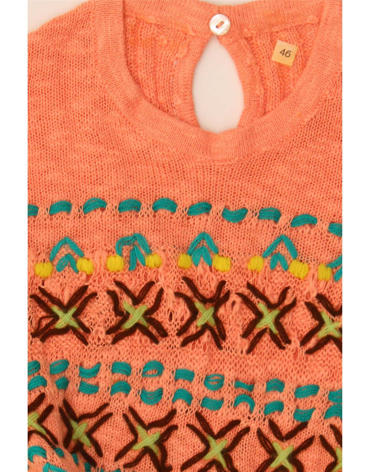 Vintage Damen Strickbluse Top IT 46 Large Orange Fair Isle