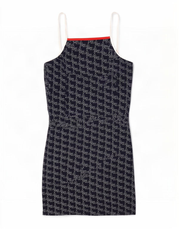 Fila Grafisches ärmelloses Etuikleid für Damen, UK 10, Größe S, Marineblau, Baumwolle