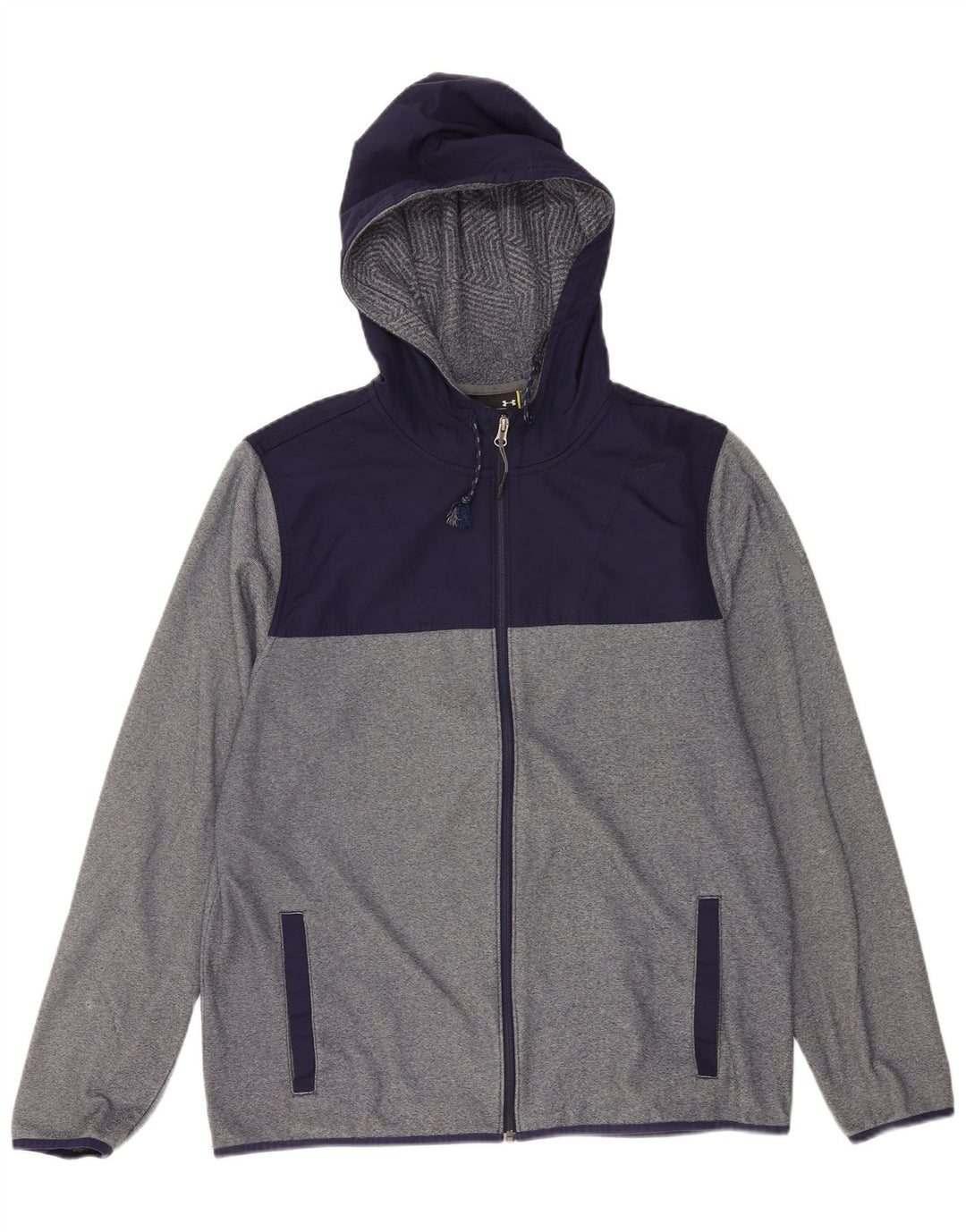 Under Armour Herren-Kapuzenpullover mit Reißverschluss, groß, graues Farbblock-Polyester