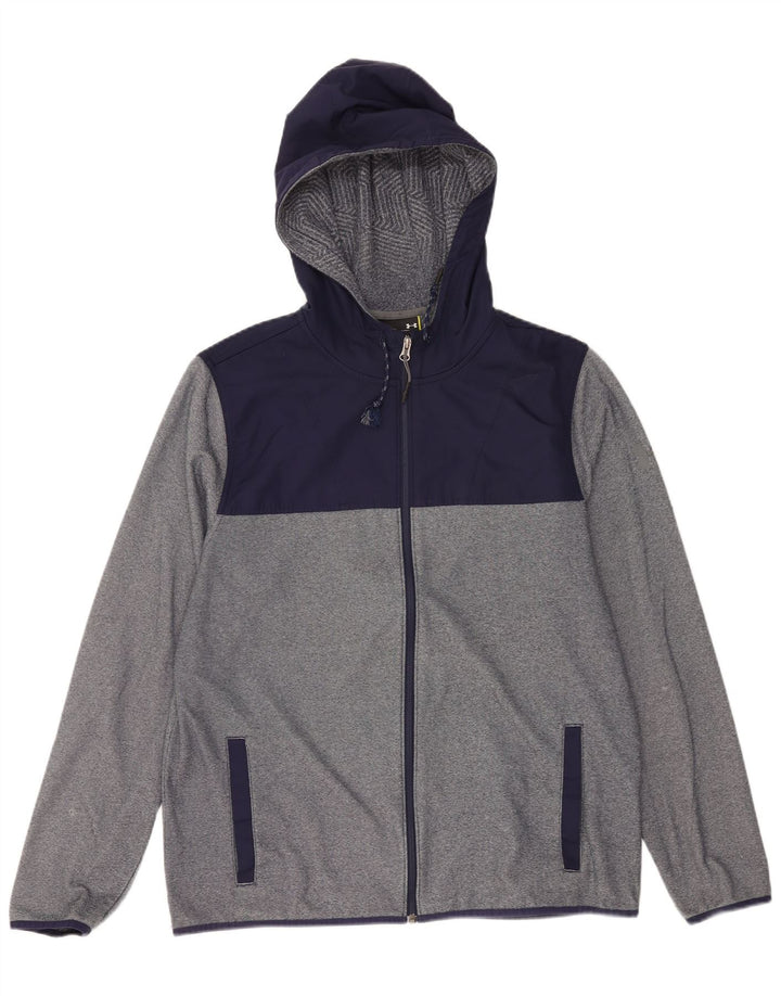 Under Armour Herren-Kapuzenpullover mit Reißverschluss, groß, graues Farbblock-Polyester