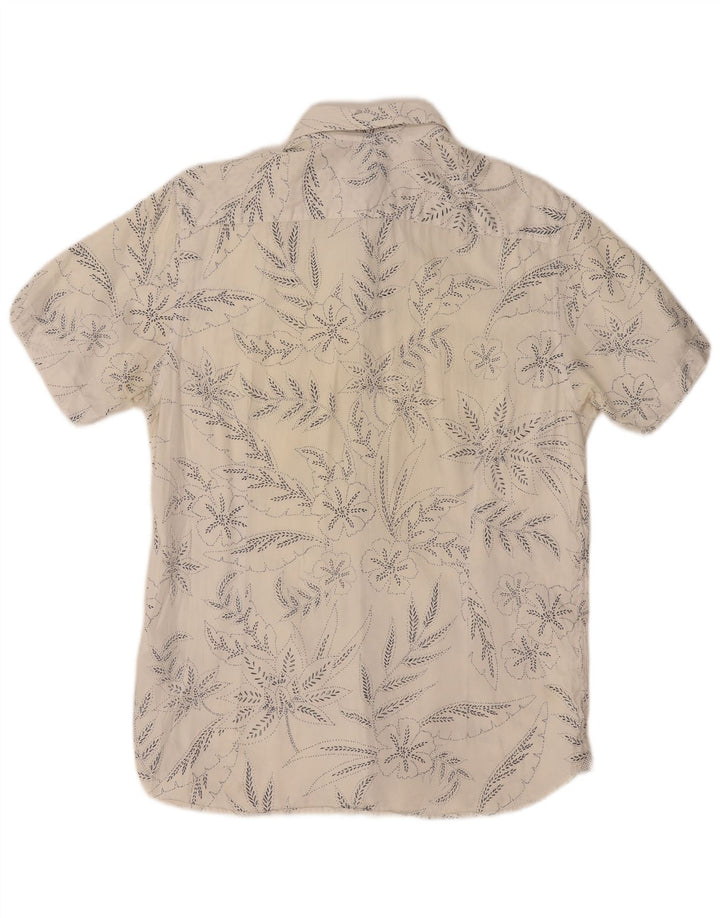 TED BAKER Herren-Kurzarmhemd, Größe 4, groß, weiße Baumwolle mit Blumenmuster