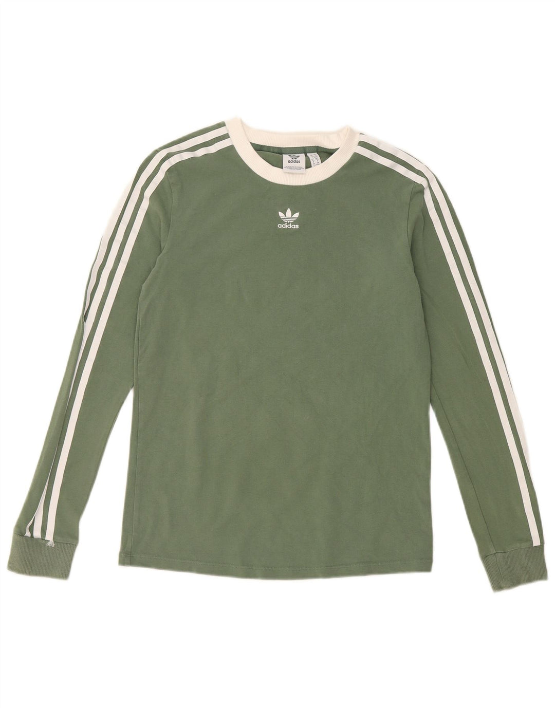 ADIDAS Damen Top Langarm UK 10 Small Grüne Baumwolle