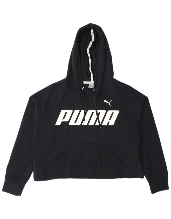 Puma Damen Crop Graphic Zip Hoodie Pullover UK 14 Mittelschwarze Baumwolle
