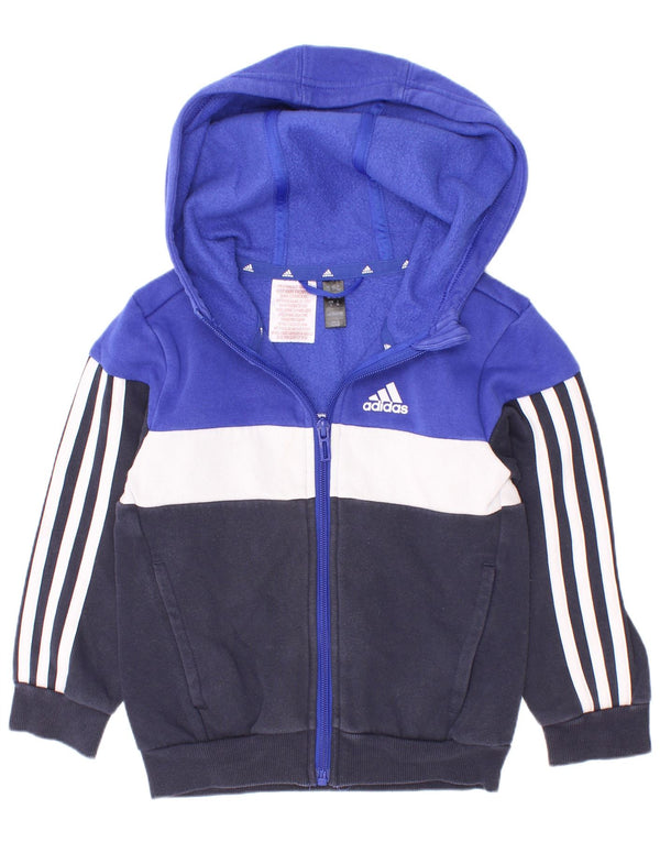 Adidas Jungen-Kapuzenpullover mit Reißverschluss, 3–4 Jahre, marineblau, Colourblock-Baumwolle