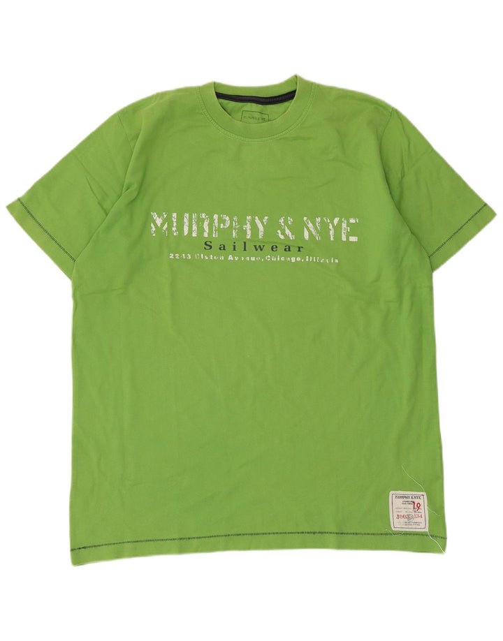 Murphy & Nye Herren Grafik-T-Shirt-Oberteil aus mittelgrüner Baumwolle