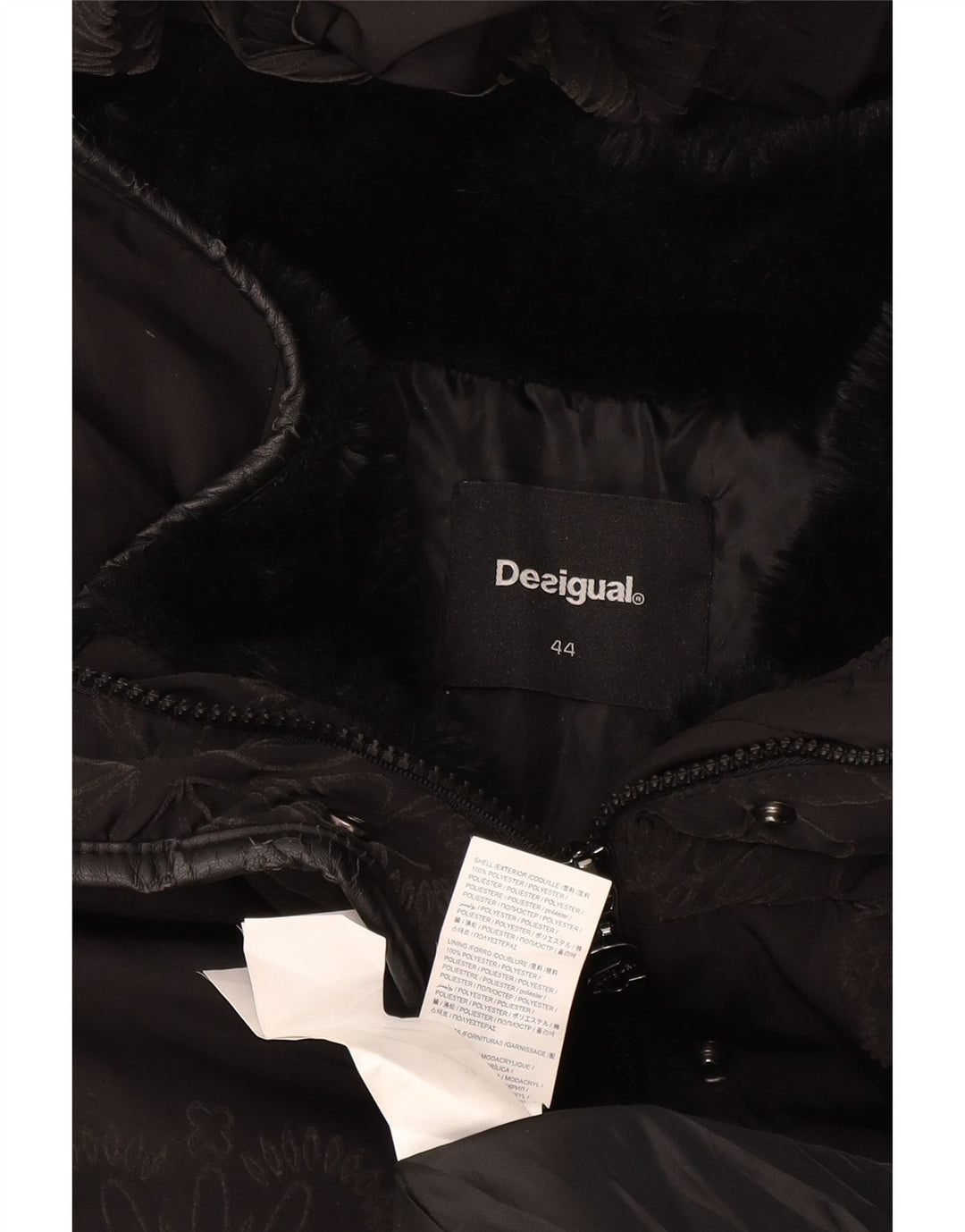 Desigual Damen Graphic Hooded Wattierte Jacke IT 44 Medium Black Floral