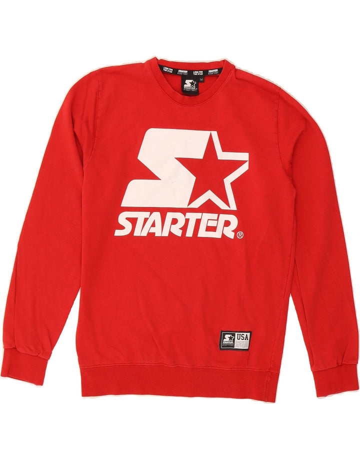 STARTER Mens Graphic Sweatshirt Jumper Medium Red Cotton Vintage Starter and Second-Hand Starter from Messina Hembry 