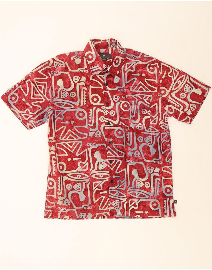 MACHU PICCHU Mens Abstract Pattern Short Sleeve Shirt Medium Red Cotton Vintage Machu Picchu and Second-Hand Machu Picchu from Messina Hembry 