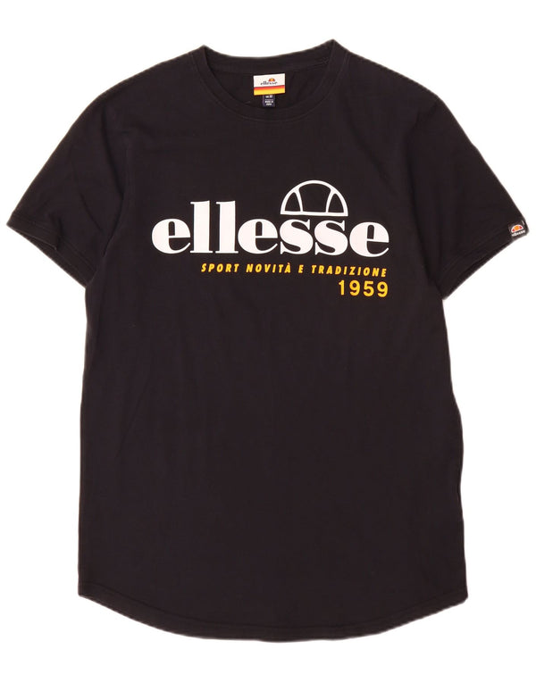 Ellesse Herren-Grafik-T-Shirt-Oberteil aus mittelschwarzer Baumwolle