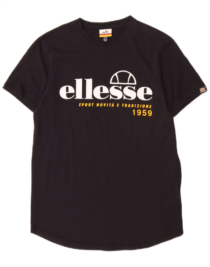 Ellesse Herren-Grafik-T-Shirt-Oberteil aus mittelschwarzer Baumwolle