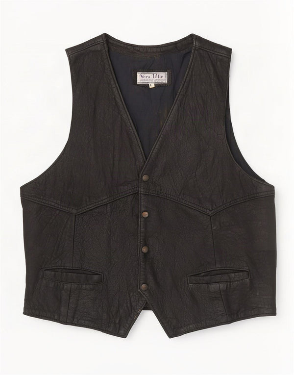Lavorazione Artigiana Herren Lederweste Large Schwarz