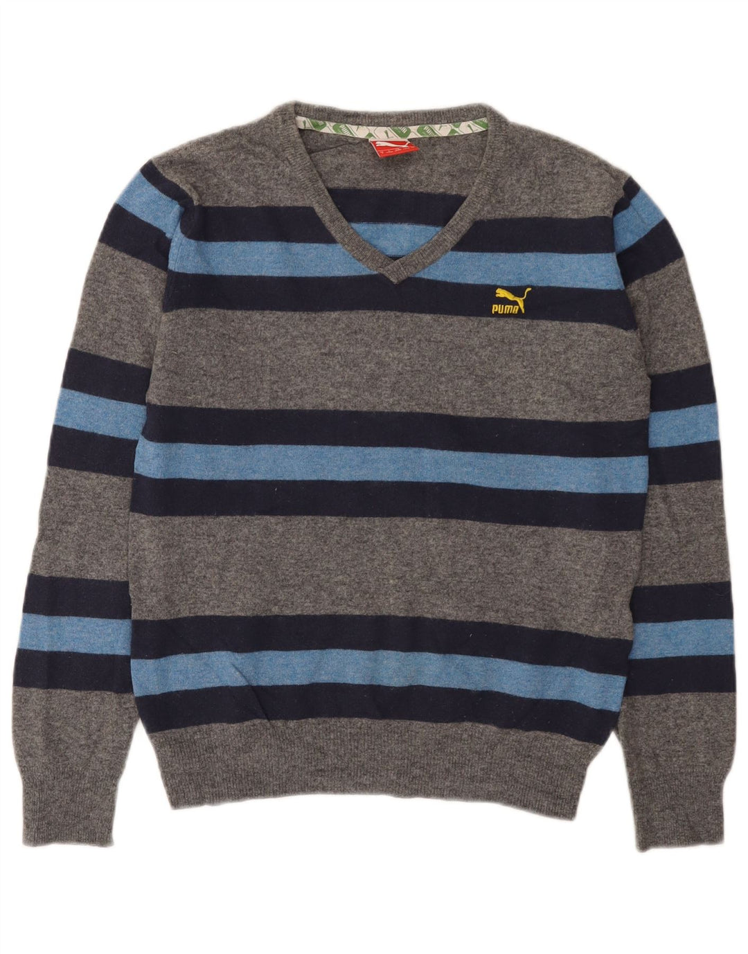 Puma Herren-Pullover mit V-Ausschnitt, klein, graue Farbblock-Lammwolle