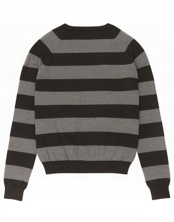 Zara Damen-Pullover mit V-Ausschnitt, UK 12, mittelgrau, gestreift, Baumwolle