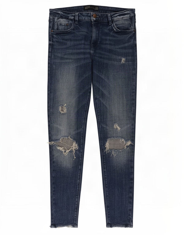 Zara Damen Trafaluc Distressed Skinny Jeans EU 40 Medium W30 L28 Marineblau