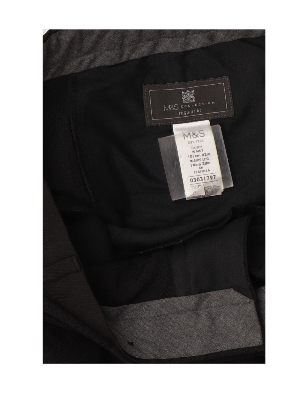 Marks & Spencer Herren-Anzughose mit normaler Passform, W42, L29, schwarzes Polyester