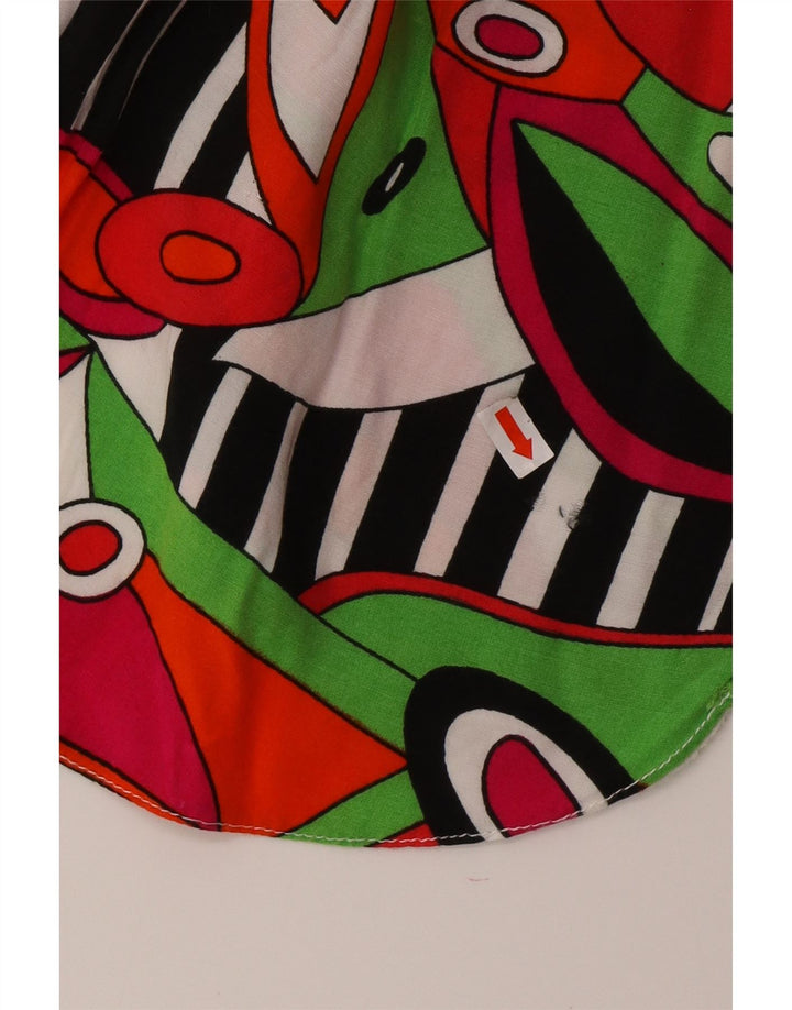 VINTAGE Damen Hemdbluse mit abstraktem Muster UK 14 Medium Mehrfarbig