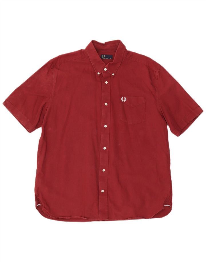 Fred Perry Herren-Kurzarmhemd XL aus kastanienbrauner Baumwolle