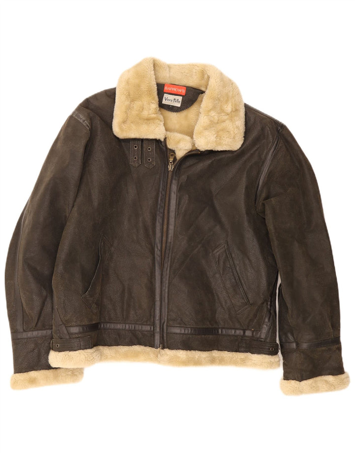 Barrow's Herren Bomber Shearling Jacke UK 40 Large Braunes Leder