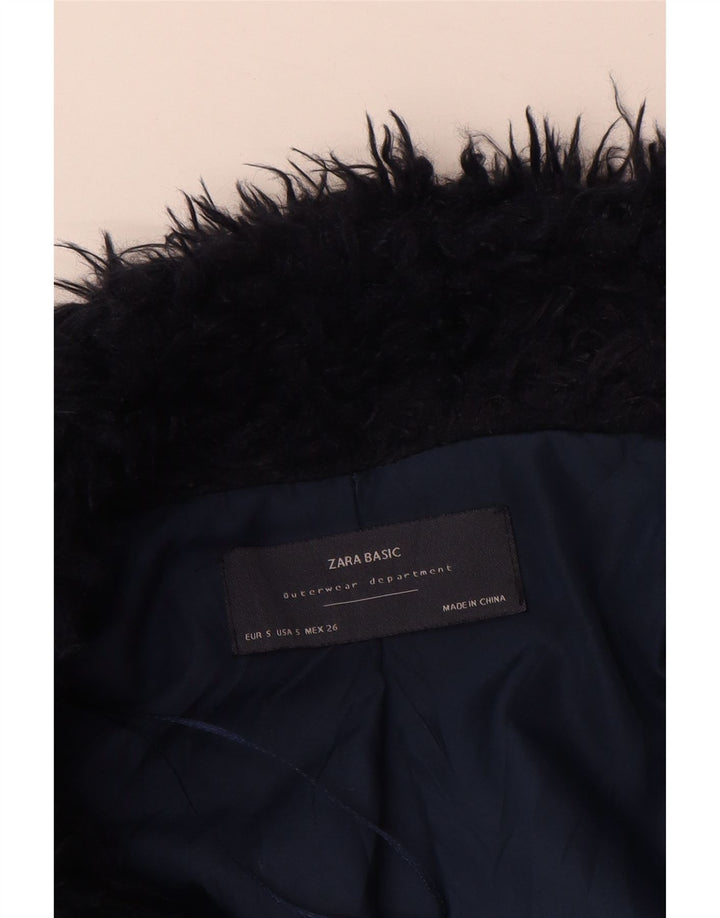 Offene Kunstpelzjacke für Damen von Zara, UK 10, Größe S, Marineblau, Polyester