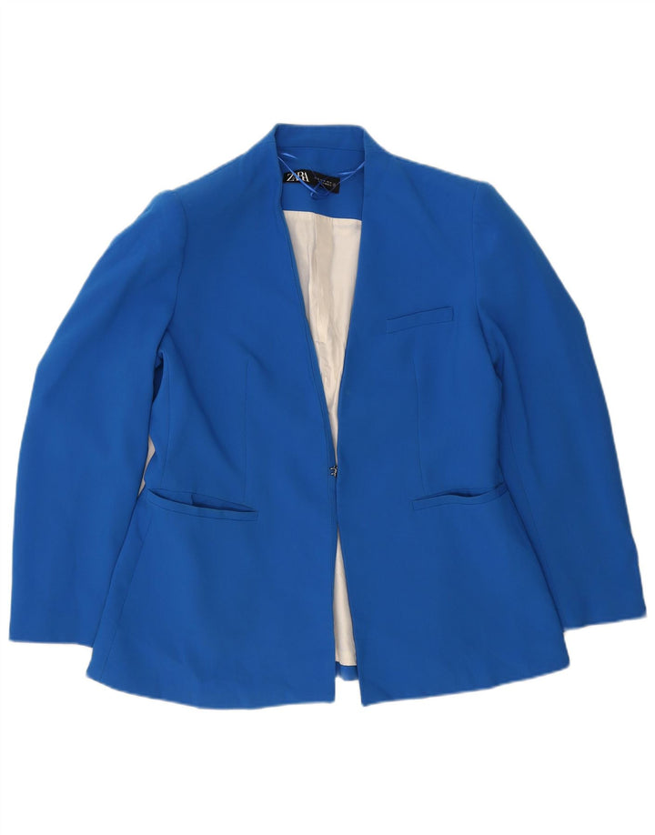 ZARA Damen Blazer Jacke UK 18 XL Blau Polyester